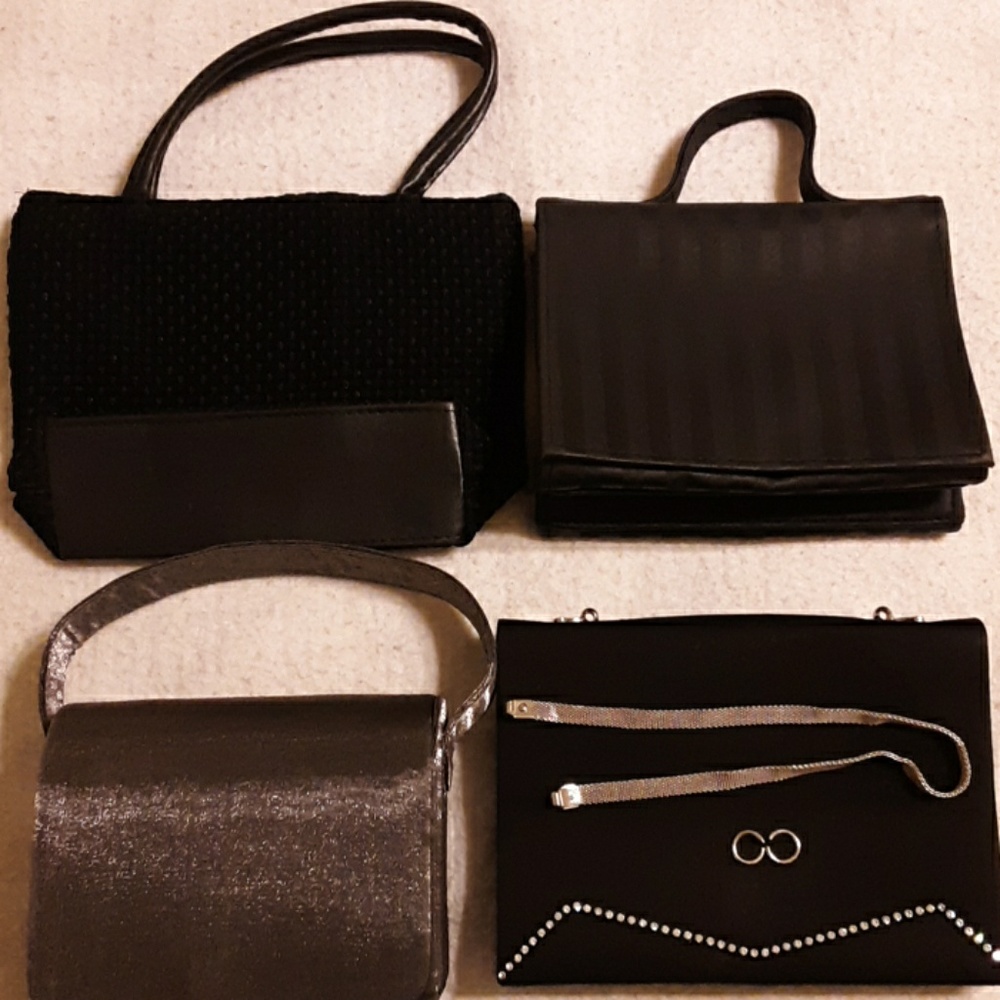 Set of 4 black/silver Holiday Party evening bags